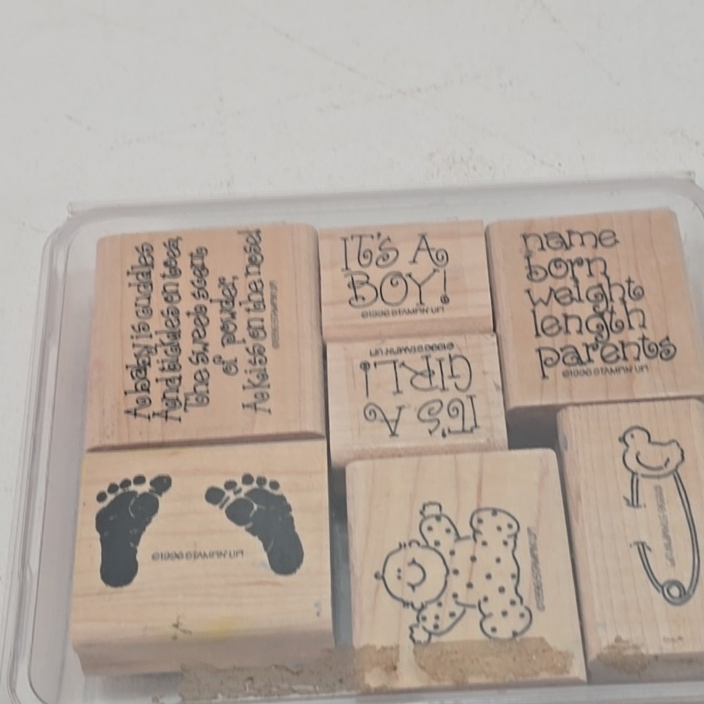 Stampin' Up! CUDDLES & TICKLES #9262-00 (1996) Wood Mounted STAMP SET (Set of 7)